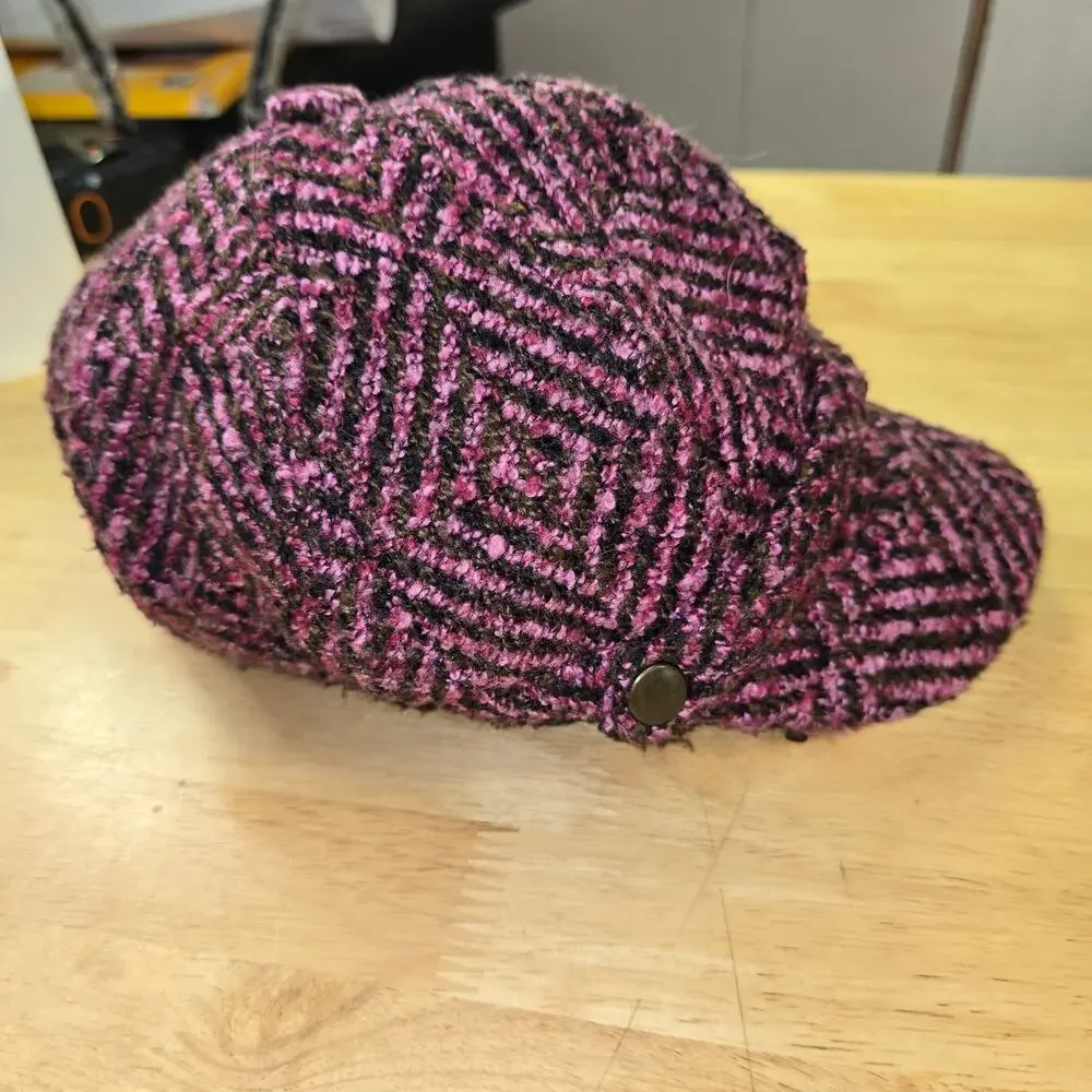 Y2k Newsboy Pink Brown Knit Hat One Size